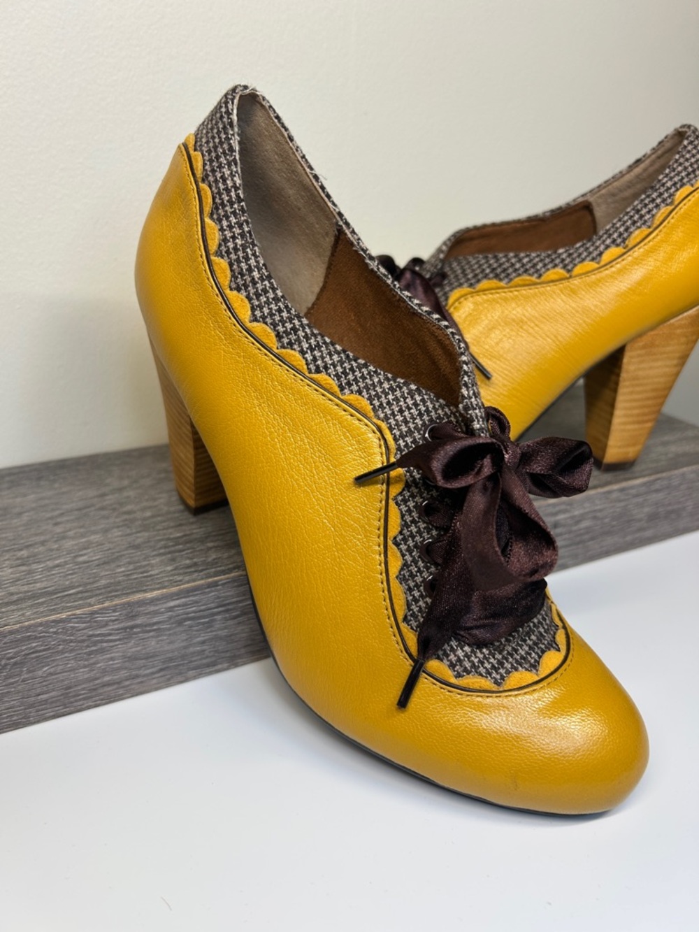 Poetic License Mustard Yellow Lace-Up Heeled Oxfords